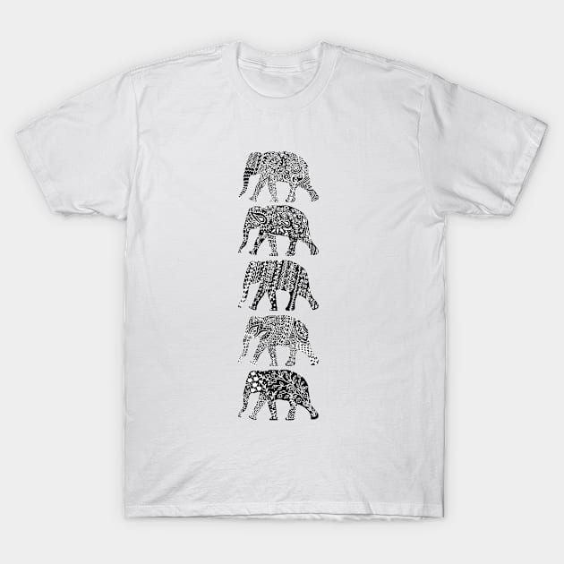 Patterned Elephants (Blk&Whte) T-Shirt by kanikamathurdesign